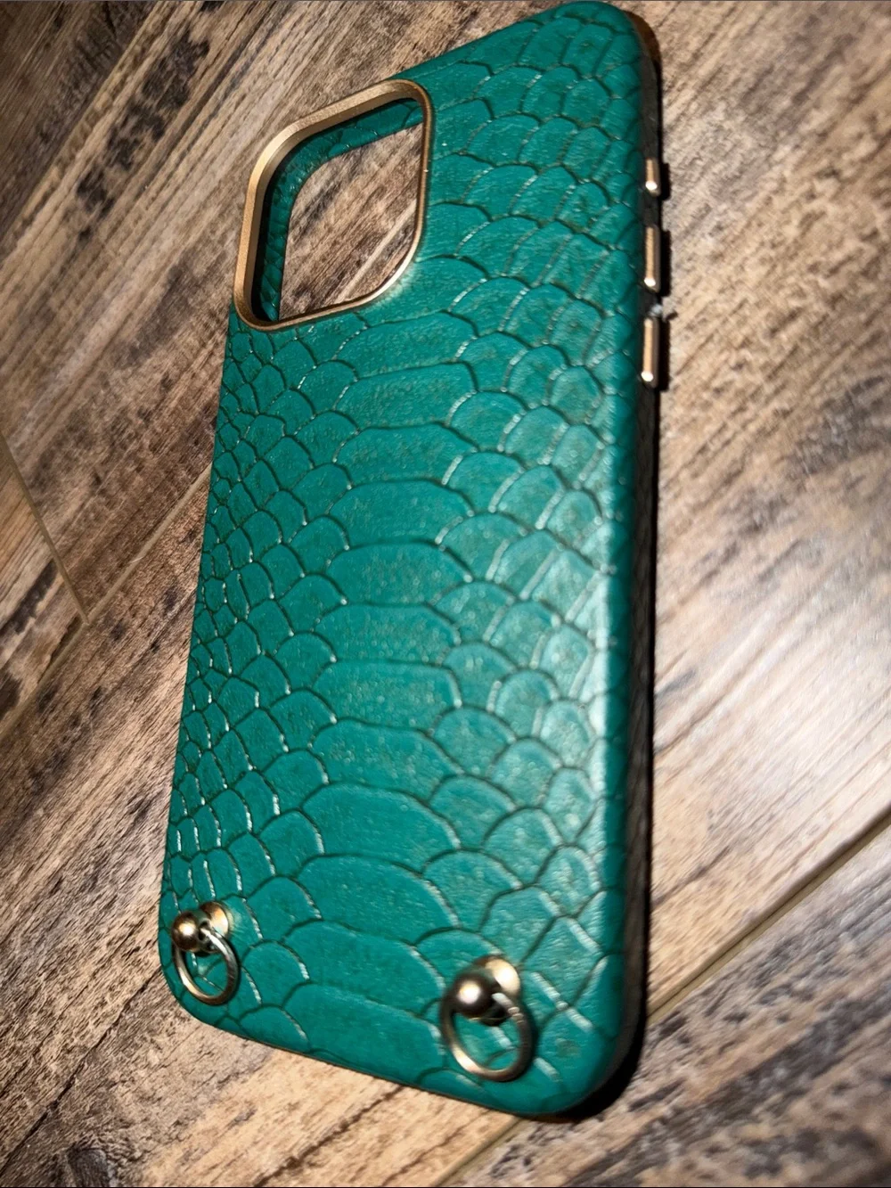 Green Textured Phone Case with Metal Ring Anchors